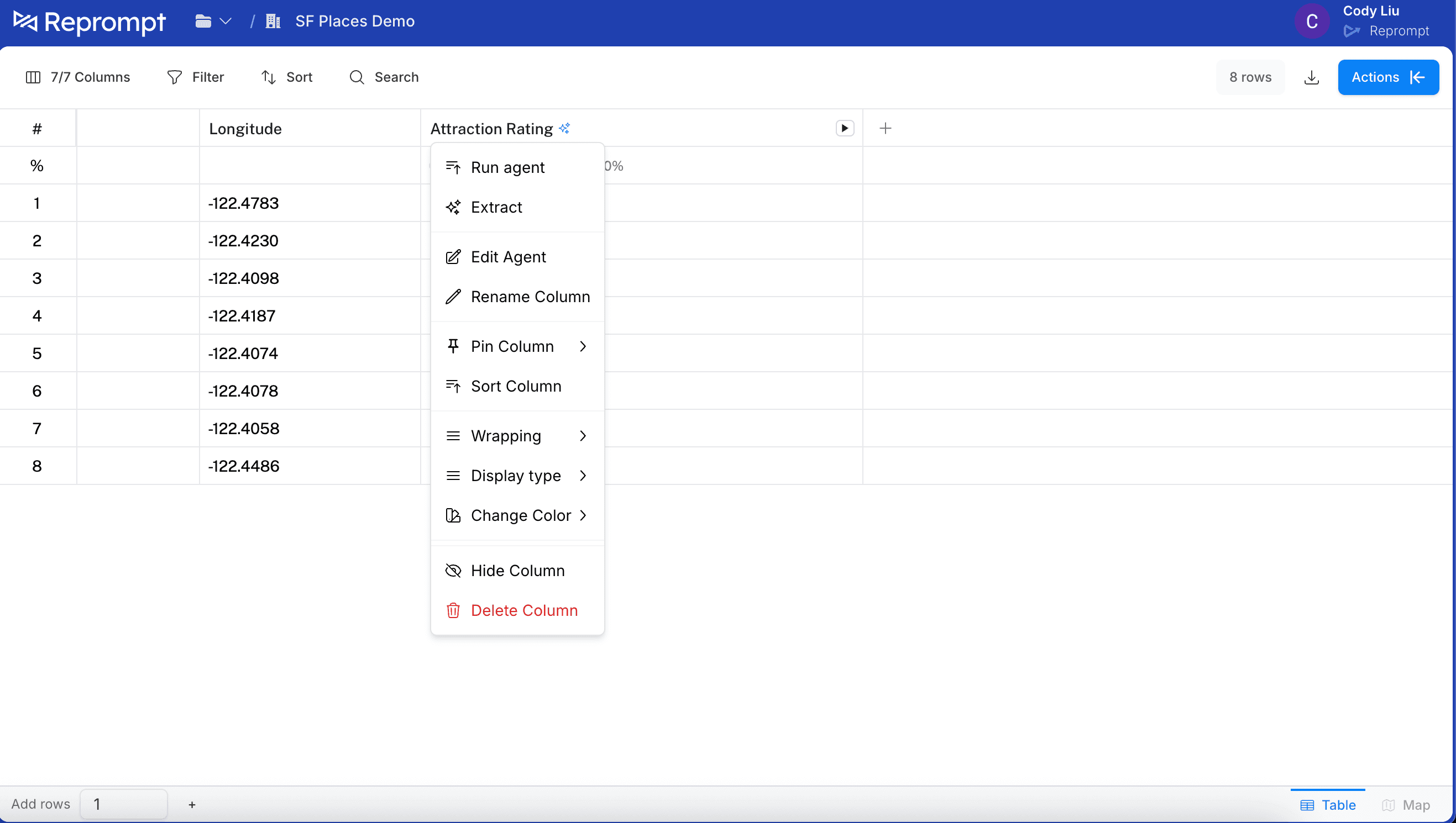 Open the column menu and choose Edit agent