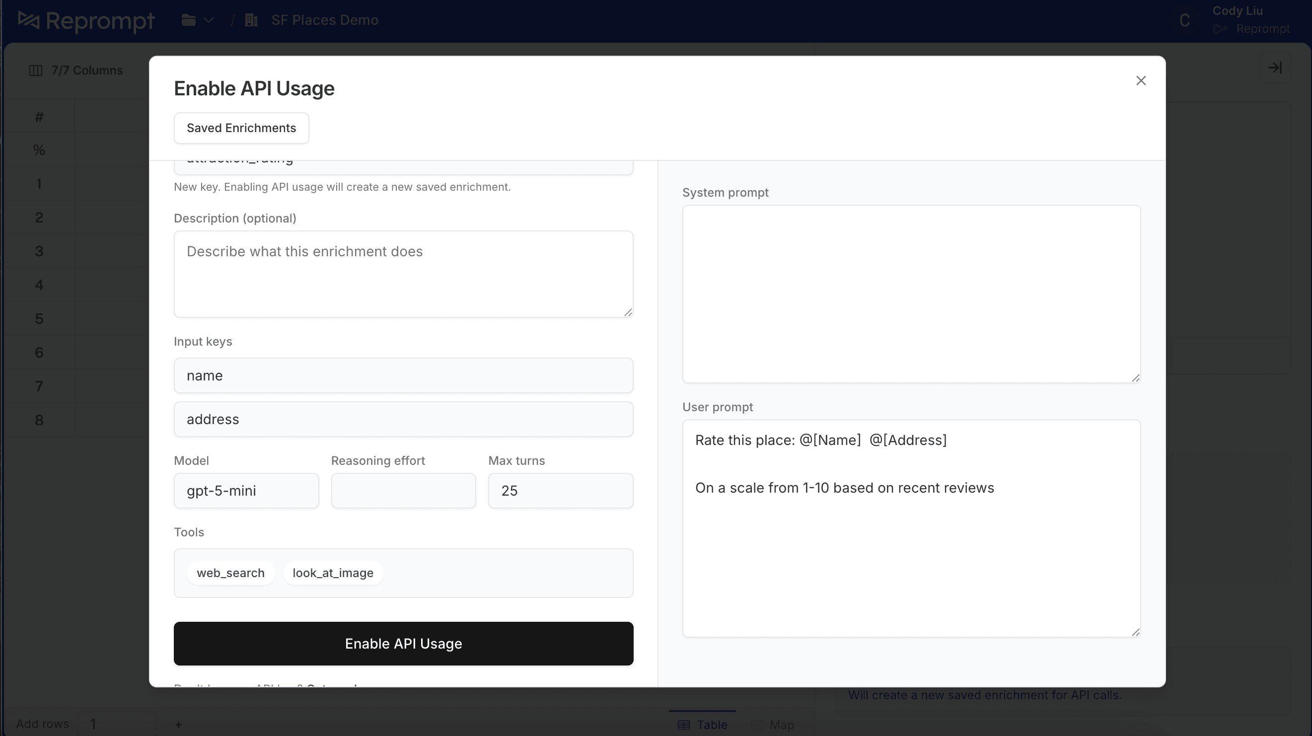 Enable API usage button